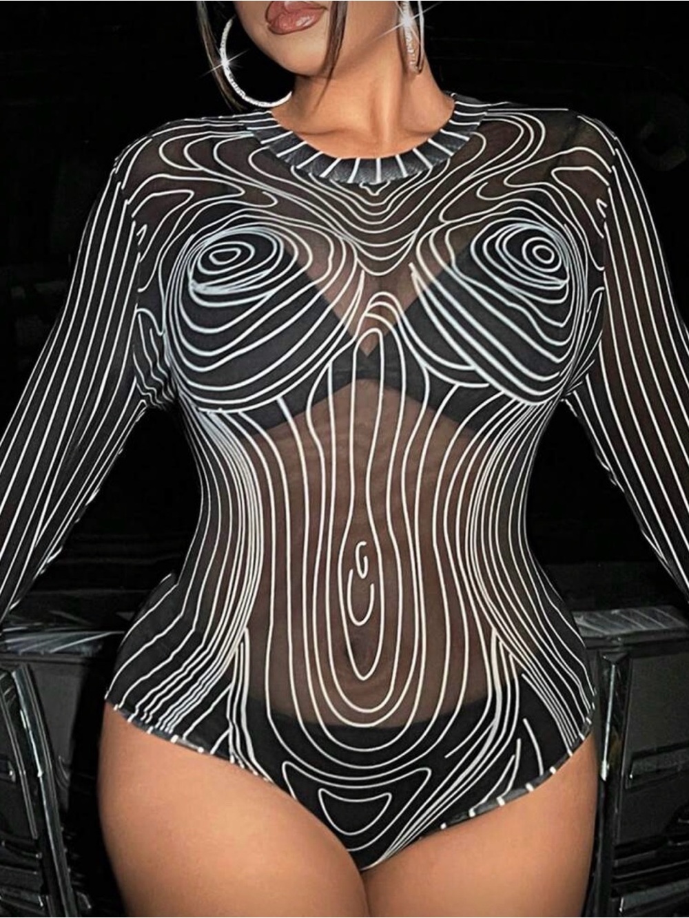 Black & White Graphic Long Sleeve Bodysuit